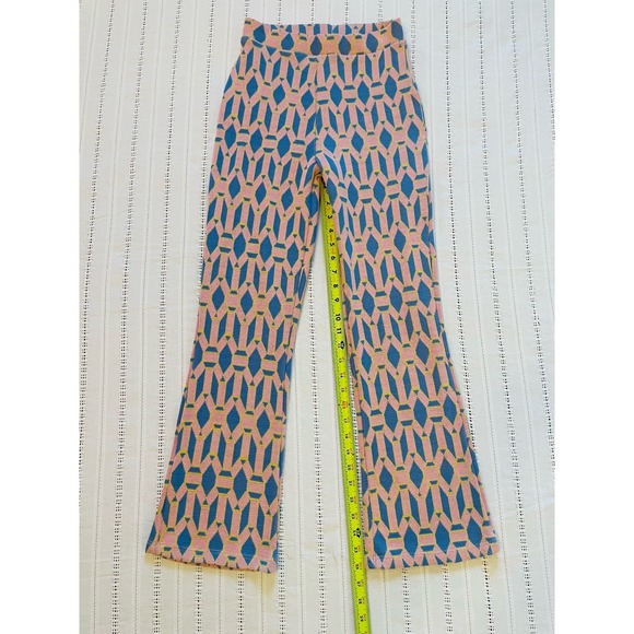 Zara Pants Womens Small Pink Blue Geometric Knit Retro Pattern Stretch Flare - Picture 5 of 9